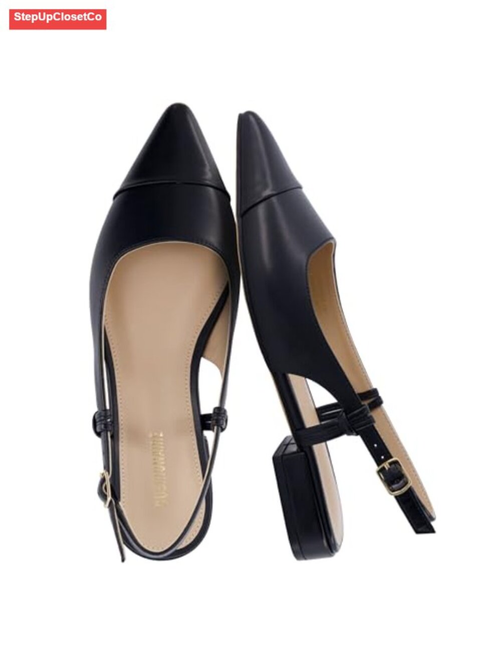 Pointed Toe Sling Back Dress Shoe with Memory Foam, Vegan Leather, 1 Inch Heel